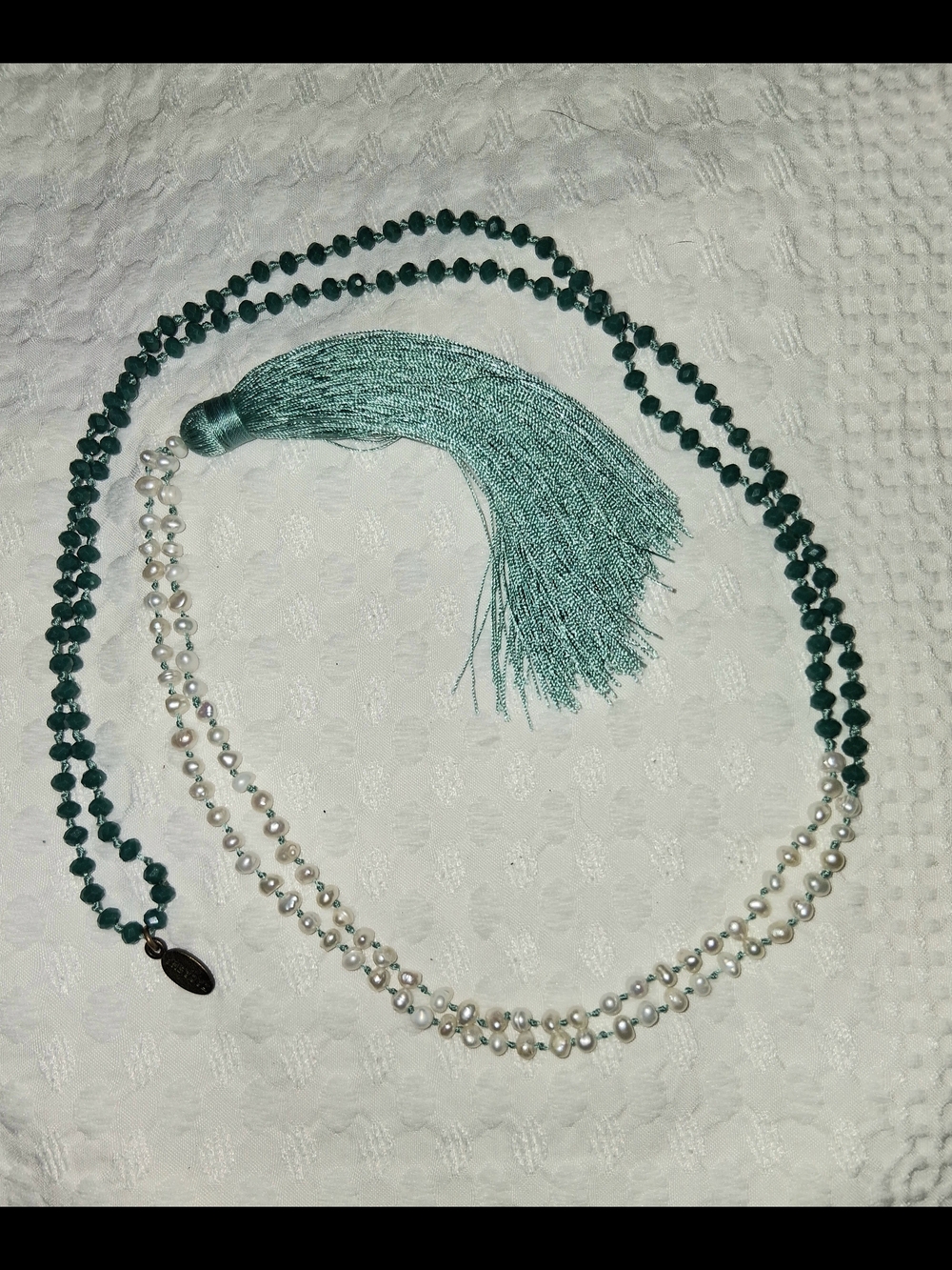 Teal Tassel Pearl Beaded Necklace